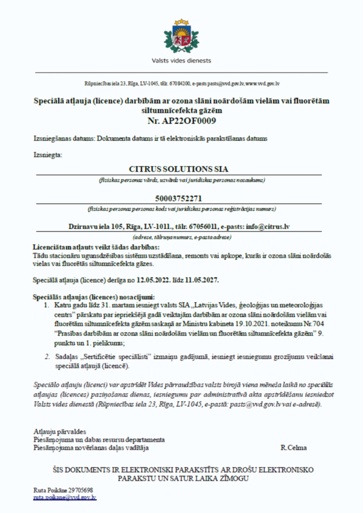 Certificates Citrus Solutions www.citrus.lv